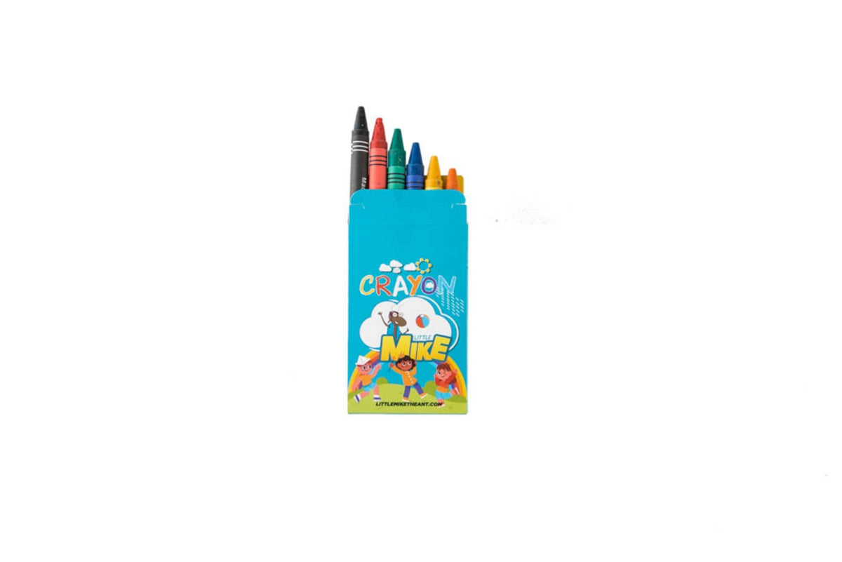 Little Mike crayons in branded crayon box